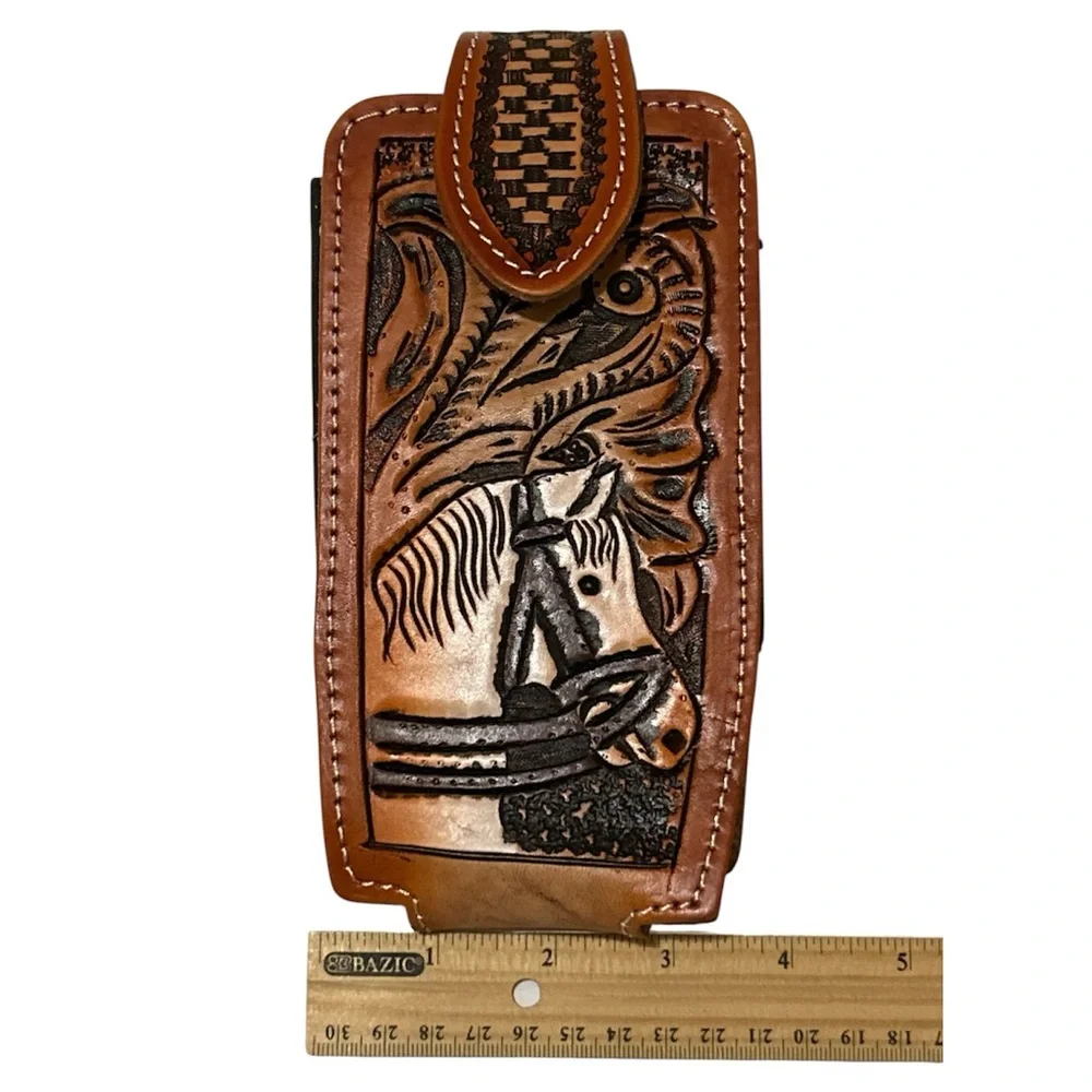 Western Leather Phone Holster- Funda vaquera de piel Brown and Black